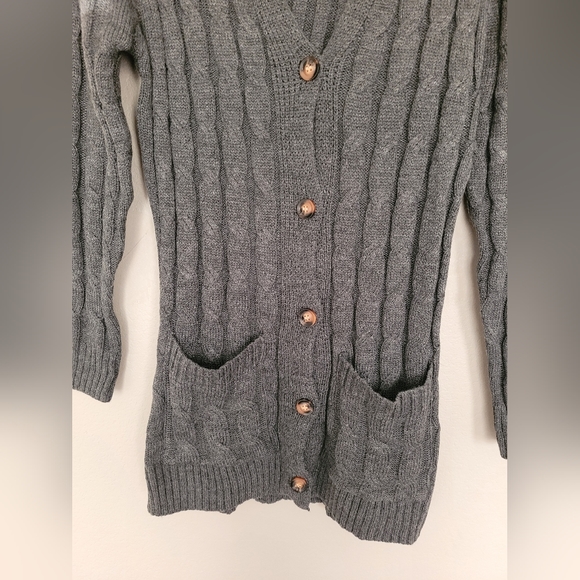 Women's Gray Button Cardigan L - Picture 5 of 6